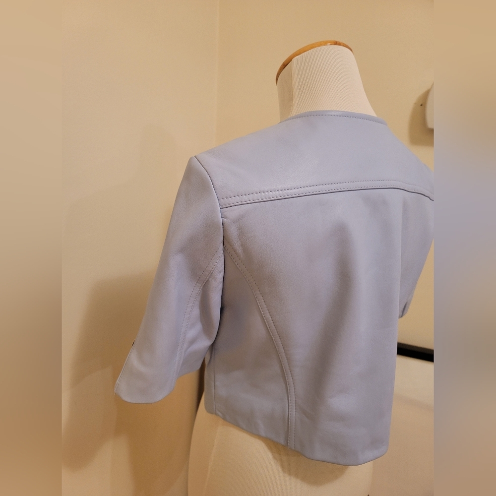 Lamarque Kirsi Cropped Moto Biker Jacket Powdee Blue Size XS NWT - Picture 5 of 7